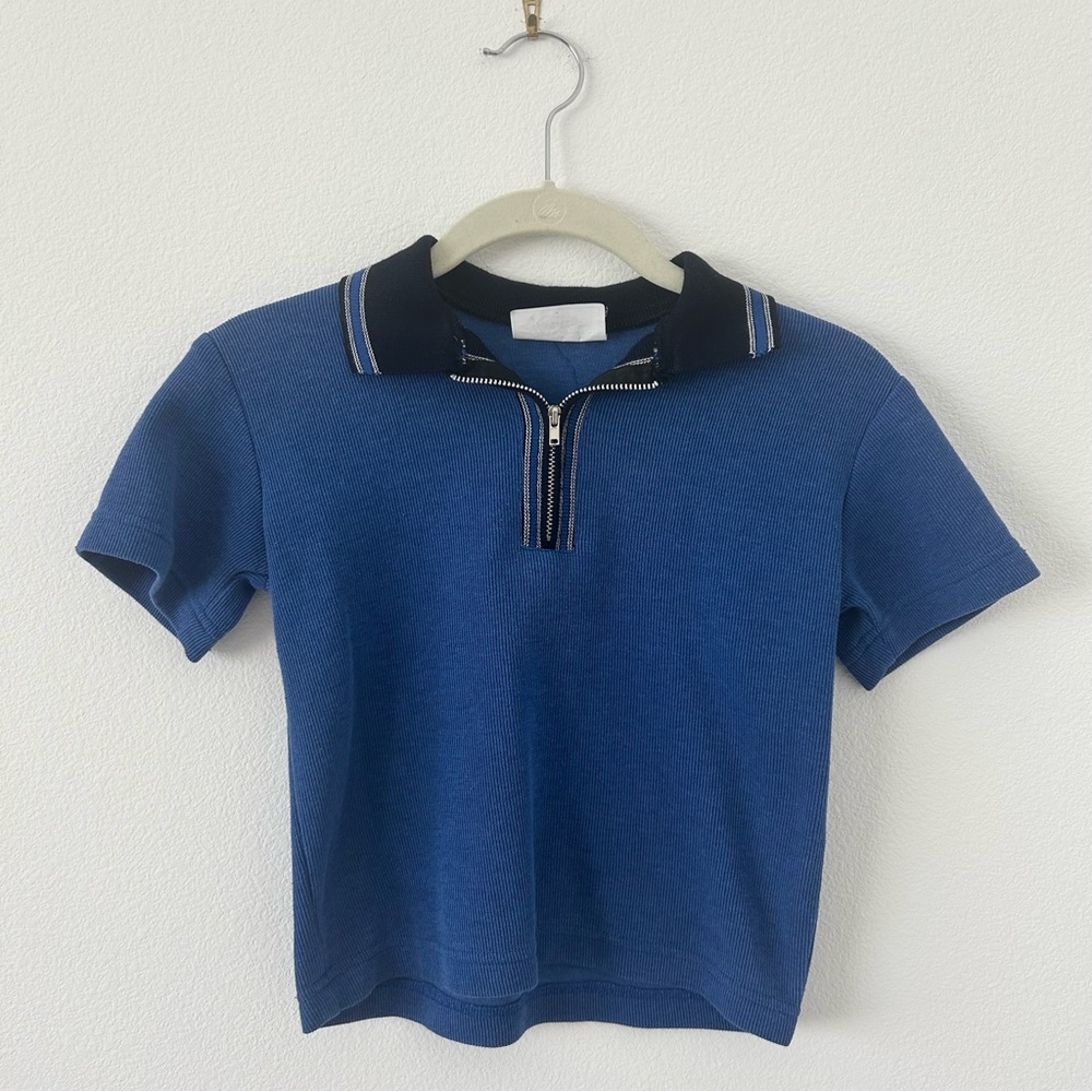 Vintage Jordin Quarter Zip Blue Collared Tee